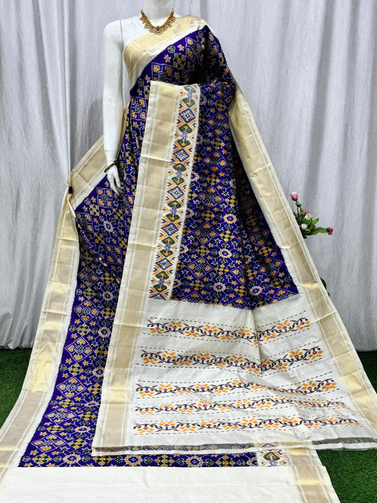 Ikkat Pochampally Handloom Pure Silk Saree with Blouse | Double Warp | Silk Mark Certified | PS2001