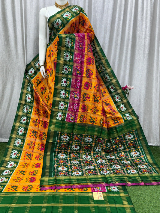 Ikkat Pochampally Handloom Jeri Checks Pure Silk Saree with Blouse | Double Warp | Silk Mark Certified