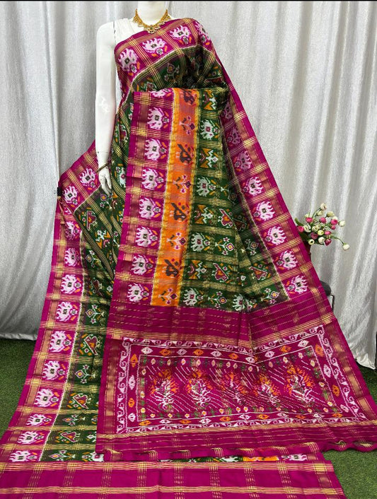 Ikkat Pochampally Handloom Jeri Checks Pure Silk Saree with Blouse | Double Warp | Silk Mark Certified