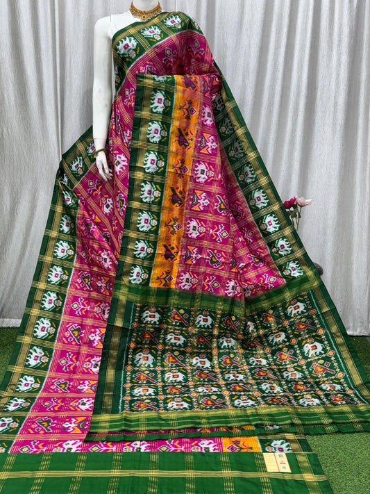 Ikkat Pochampally Handloom Jeri Checks Pure Silk Saree with Blouse | Double Warp | Silk Mark Certified