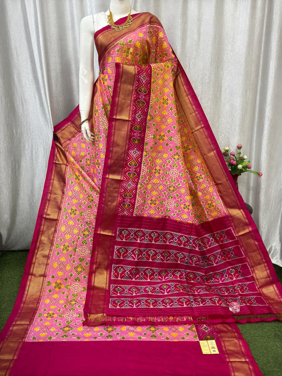 Ikkat Pochampally Handloom Pure Silk Saree with Blouse | Double Warp | Silk Mark Certified | PS2004