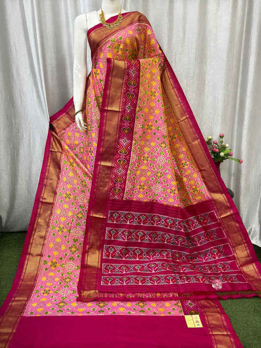 Ikkat Pochampally Handloom Pure Silk Saree with Blouse | Double Warp | Silk Mark Certified | PS2004