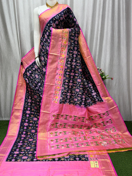 Ikkat Pochampally Handloom Pure Silk Saree with Blouse | Double Warp | Silk Mark Certified | PS2003