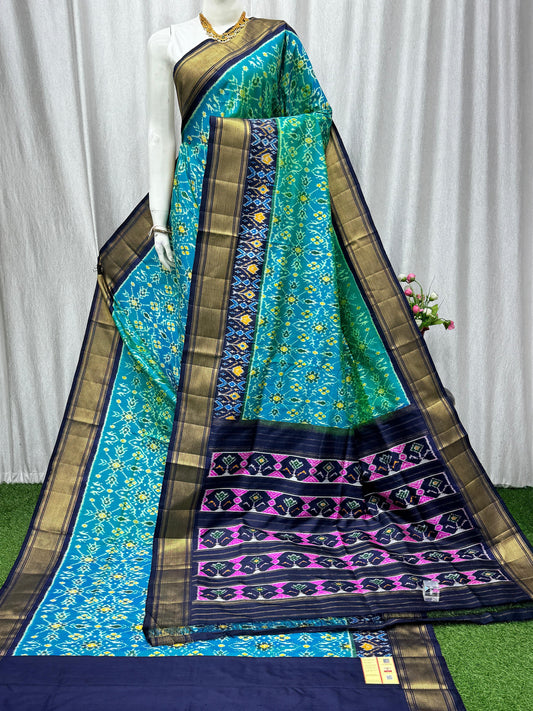 Ikkat Pochampally Handloom Pure Silk Saree with Blouse | Double Warp | Silk Mark Certified | PS2019